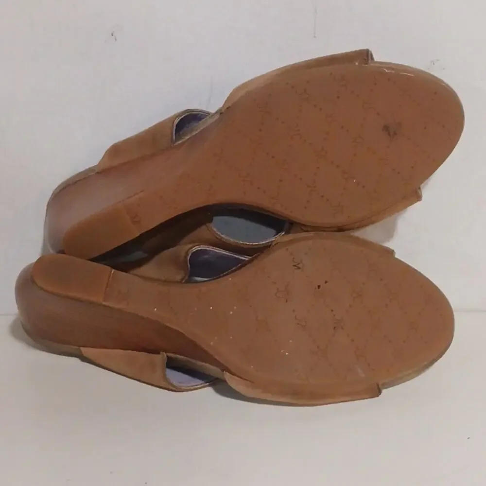 Johnson & Murphy Tan Suede Metallic trim Wedge Sandal sz 8.5